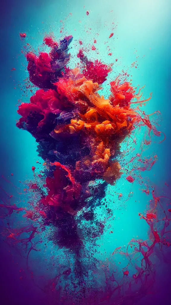 Image similar to underwater ink, centered in the middle of the frame, liquified, highly detailed, vivid colors, photorealism, digital art, 3 d object, octane rendering, unreal engine, by alberto seveso