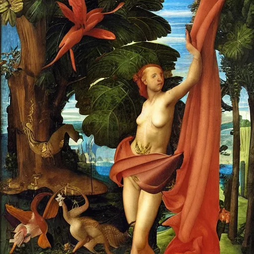 Prompt: Florence with tropical fauna, renaissance painting, detailed