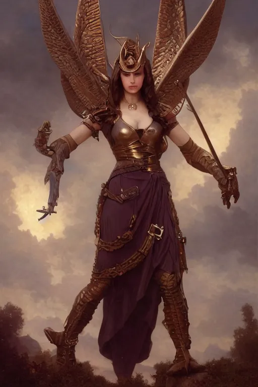 Image similar to Mystical Valkyrie, Portrait of a beautiful female Reptilian warrior, Regal, Realistic, Refined, Detailed Digital Art, Oil Painting, William-Adolphe Bouguereau, Art Frahm, Esao Andrews, Steampunk, Walt Disney (1937), Highly Detailed, Cinematic Lighting, Unreal Engine, 8k, HD