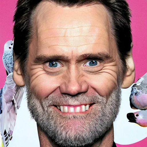 Image similar to jim carrey's head as the head of a carrier pigeon