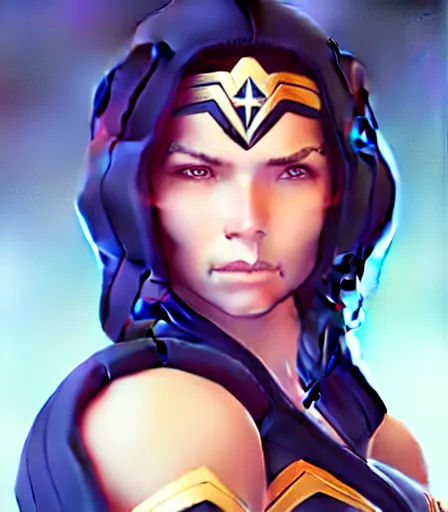 Prompt: beautiful portrait of a gorgeous personal trainer who looks like Wonder Woman , character design by charlie bowater, ross tran, artgerm, and makoto shinkai, detailed, soft lighting, rendered in octane