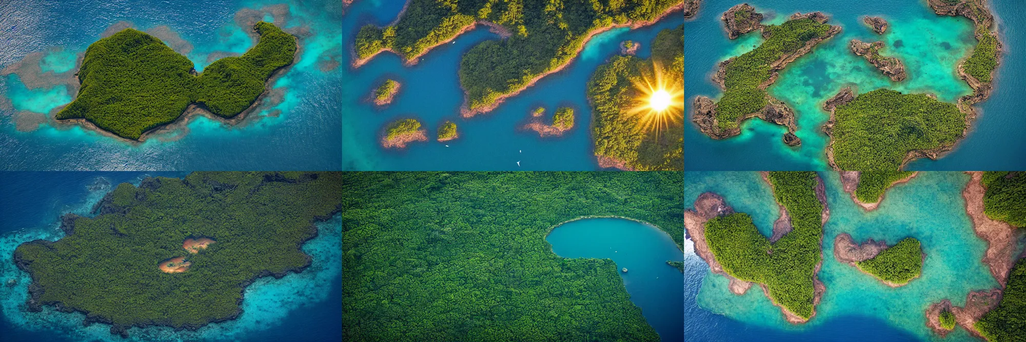 Prompt: aerial photos i took of the island of ( ( ( jurassic park ) ) ), at sunrise, awarded photograher, national geographic, david noton