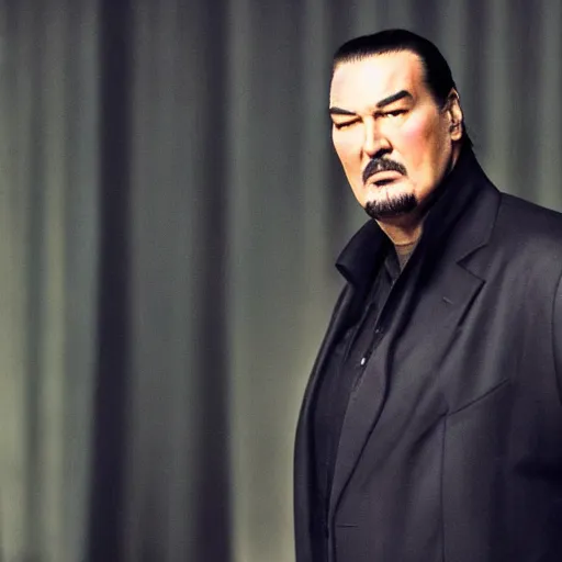 Image similar to steven seagal appears in ukraine, serving as a russian spokesperson, movie still, action pose
