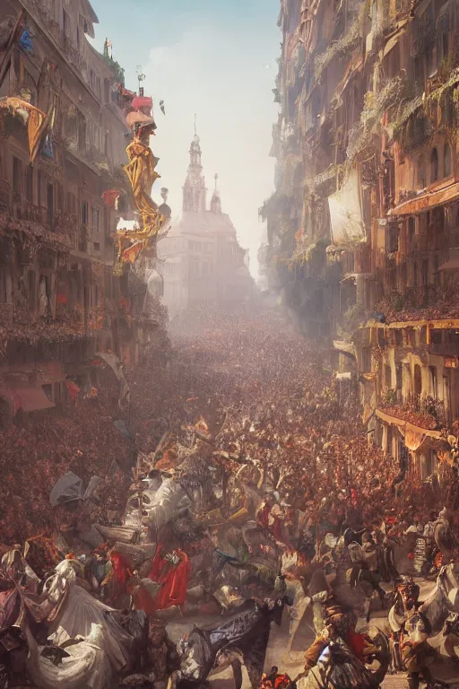 Prompt: Goethe in crowded streets, carnival Rome in 1789, matte painting, concept art, , octane render, trending on artstation, artstationHD, artstationHQ, unreal engine, 4k, 8k