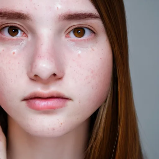 Image similar to Portrait of a girl with acne, headshot, DSLR, extreme details, intricate