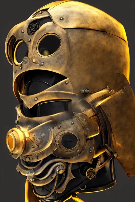 Image similar to steampunk mask minimalist fantasy art robot ninja helmet, global illumination ray tracing hdr fanart arstation by sung choi and eric pfeiffer and gabriel garza and casper konefal radiating a glowing aura