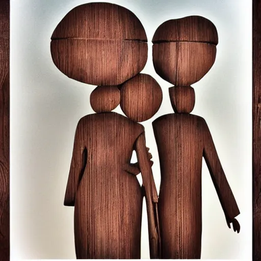 Prompt: wooden statue of a wedding :: 2d matte :: poster 1980s style