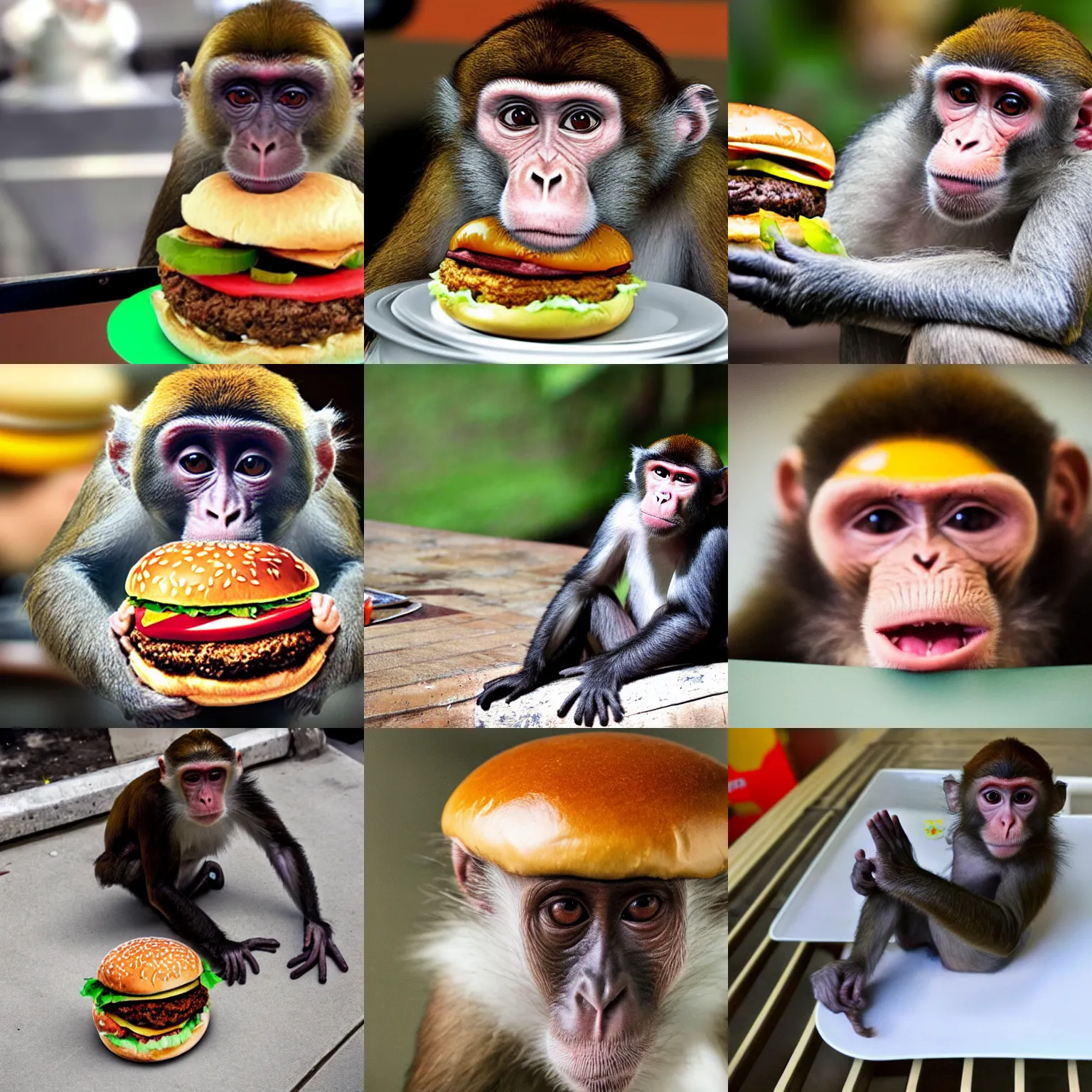 Prompt: a monkey inside a hamburger