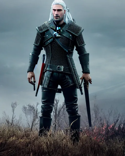 Image similar to Keanu Reevez in the role of Witcher III Gerald of Rivia, amazing short, 8K, IMAX, ultra detailed