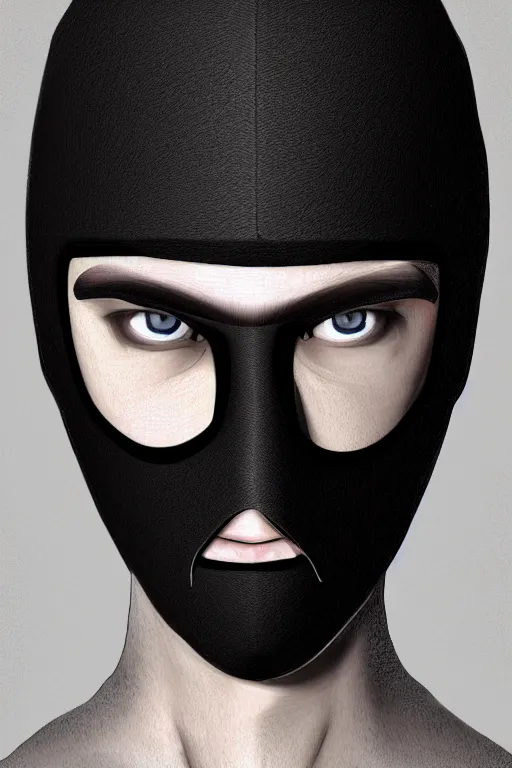 Prompt: hyper realistic digital art portrait of a young rogue thief wearing a black mask.