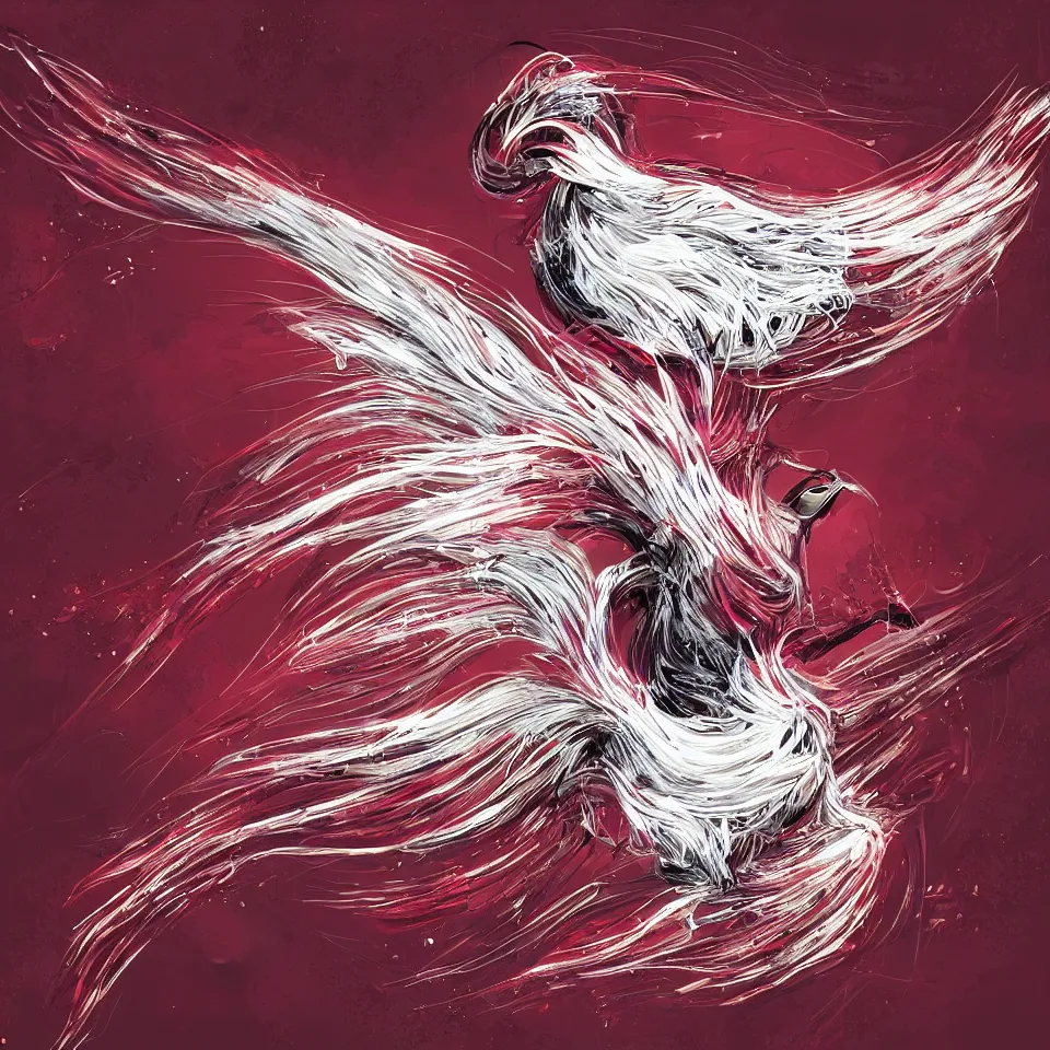 Image similar to beautiful artistic - wave highly detailed robotic bird, with head phones, digital painting, digital art, beautiful, cinematic, 4 k, ultra hd, art by frank miller, dynamic lighting, gradient dark red, cream and white color scheme, grunge aesthetic