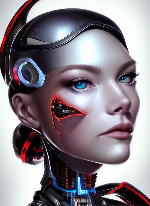 Prompt: portrait of a cyborg woman who turns her head to the ((((((right))))) left+160 (((((up))))) (((((down))))) by Artgerm,eyes closed , biomechanical, hyper detailled, trending on artstation