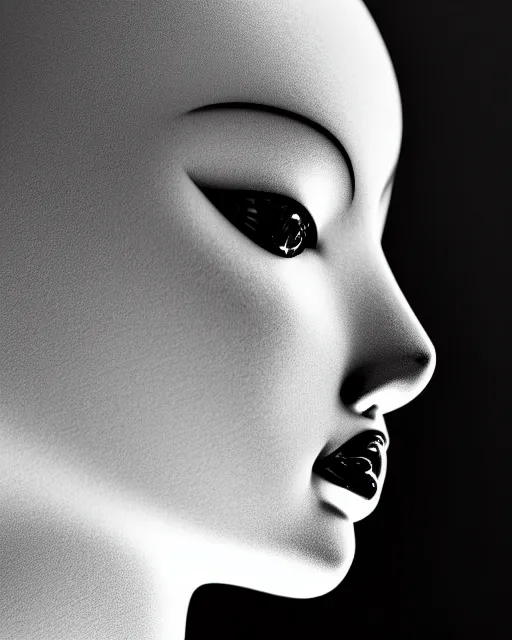 Prompt: a beautiful bio - mechanical translucent barbie robot profile face, by caravaggio, by h. r. giger, glamor shot, tri - x 4 0 0 tx, closeup, blur effect, high contrast, 1 6 k, rim lights, rembrandt lighting, insanely detailed and intricate, hyper realistic