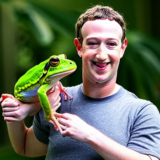 Image similar to mark zuckerberg holding a frog