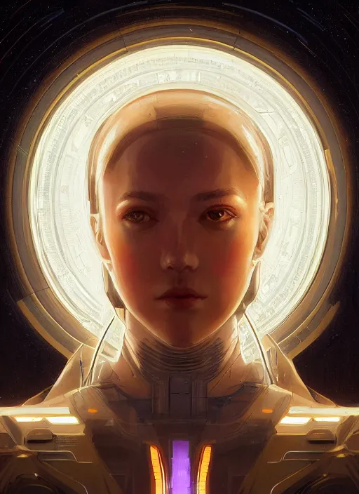 Image similar to symmetry!! portrait of android, tech wear, scifi, glowing lights!! intricate elegant, highly detailed, digital painting, artstation, concept art, smooth, sharp focus, illustration, art by artgerm and greg rutkowski and alphonse mucha