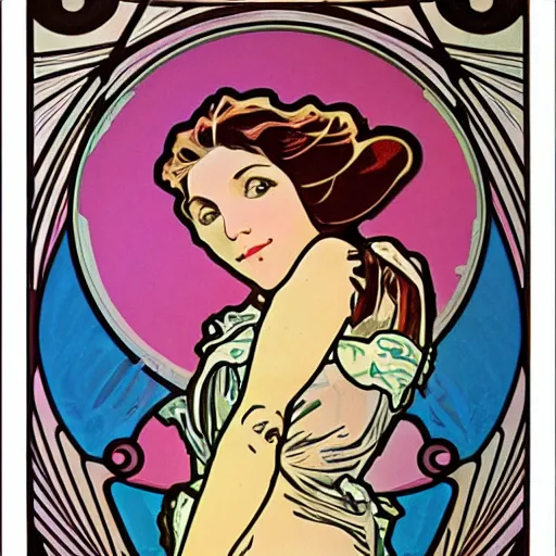 Image similar to balloon pop art in the style of alphonse mucha