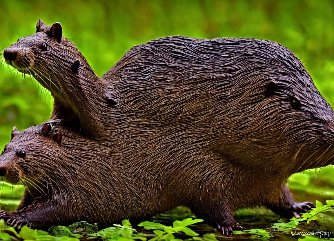 Image similar to hybrid of a beaver and a moose, photorealistic, photography, nature, forest