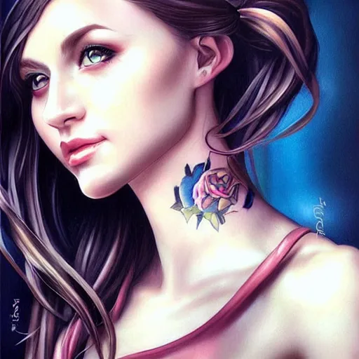 Image similar to tattoo design, beautiful portrait of a girl by artgerm, artgerm