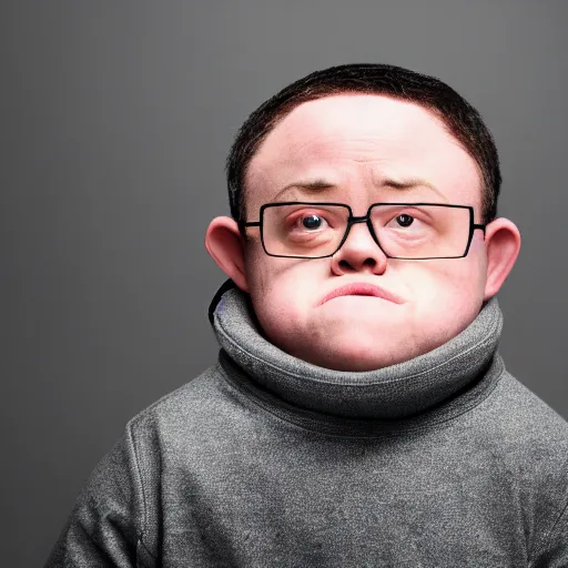 Prompt: 4 k editorial photograph of down syndrome midget will smith, sharp focus, soft lighting, edge lighting, studio portrait, 1 3 mm film color grading