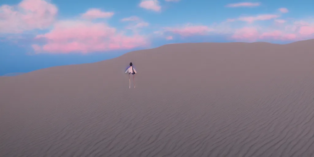 Image similar to sand dunes, no people, by makoto shinkai