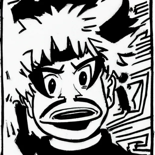 Image similar to simple caricature drawing of alpaca, black and white manga panel, expressive, art by Nobuyuki Fukumoto