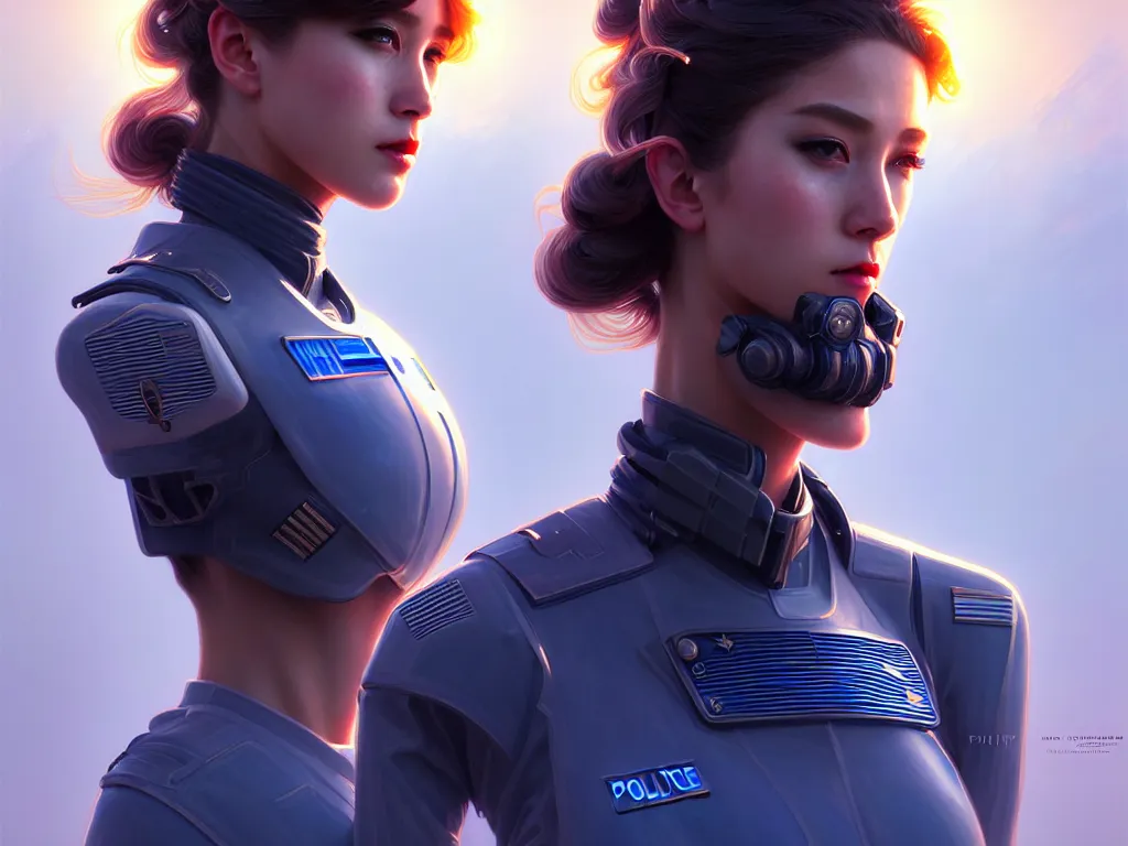 Image similar to portrait futuristic usa police uniform girl, at future neon light rooftop, ssci - fi and fantasy, intricate and very very beautiful and elegant, highly detailed, digital painting, artstation, concept art, smooth and sharp focus, illustration, art by tan zi and ayanamikodon and alphonse mucha and wlop