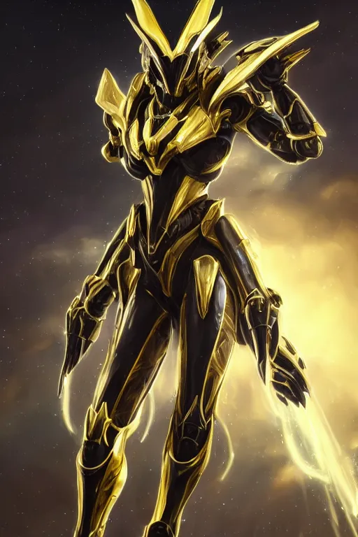 Image similar to galactic hyperdetailed elegant beautiful stunning giantess saryn prime anthropomorphic mecha female dragon goddess, sharp spines, sharp metal ears, sleek yellow eyes, smooth gold skin, smooth gold armor, bigger than galaxy, epic proportions, epic scale, epic size, warframe destiny fanart, furry, dragon art, goddess, giantess, furaffinity, octane render