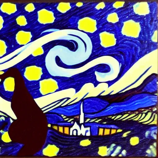 Image similar to Charizard, starry night, van gogh, oil painting