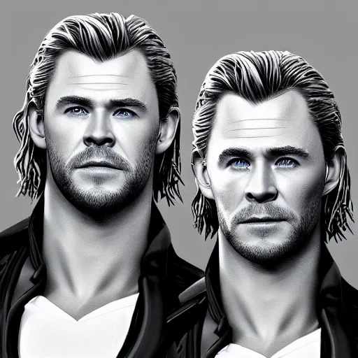 Image similar to Chris Hemsworth and Tom Hiddleston crossbreed, rendered in 3D by Xie Boli, trending on artstation, 4k, 8k, photorealistic imagery, photorealistic details, intricate, highly detailed