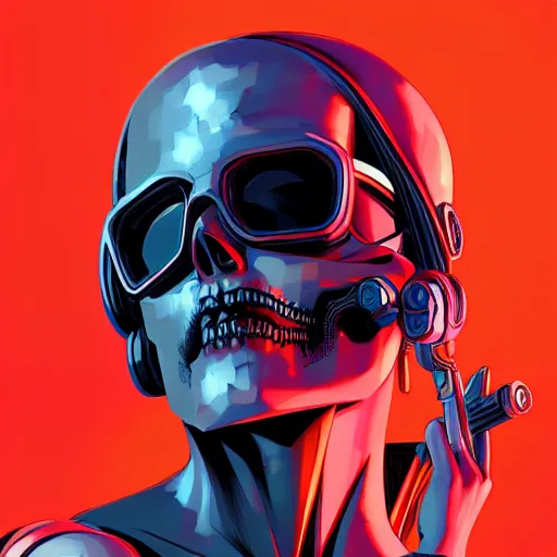 Image similar to a cyberpunk skull, by guweiz and wlop and ilya kuvshinov and artgerm and josan gonzalez, digital art