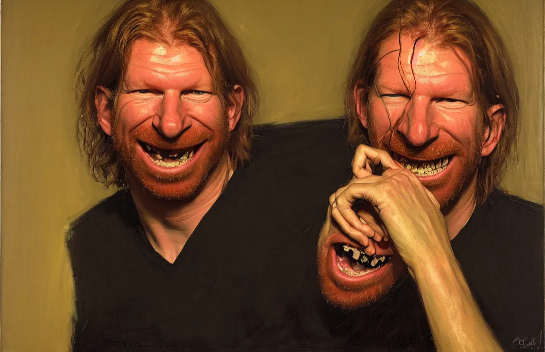 Image similar to portrait of aphex twin!!!!!!!!!!!!!!!!!!!!!!!!!!!, detailed face, detailed painting, detailed no. 1 0 downing street, epic lighting, by ilya repin, phil hale and kent williams