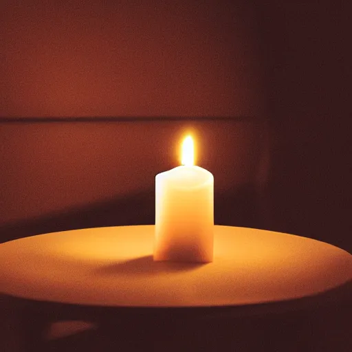 Image similar to digital drawing, candle that is lit on a table, in a candle holder, in a dark room, eerie glow, extreme quality, moody lighting, 8 k