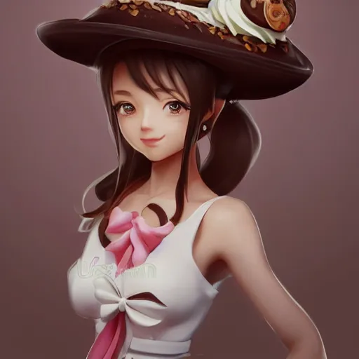 Image similar to portrait of personification of chocolate cupcake, cute hats, unreal engine, highly detailed, digital illustration by artgerm, tooth wu, studio ghibli, deviantart, sharp focus, artstation, fantasy cute bakery by greg rutkowsky, sweetes