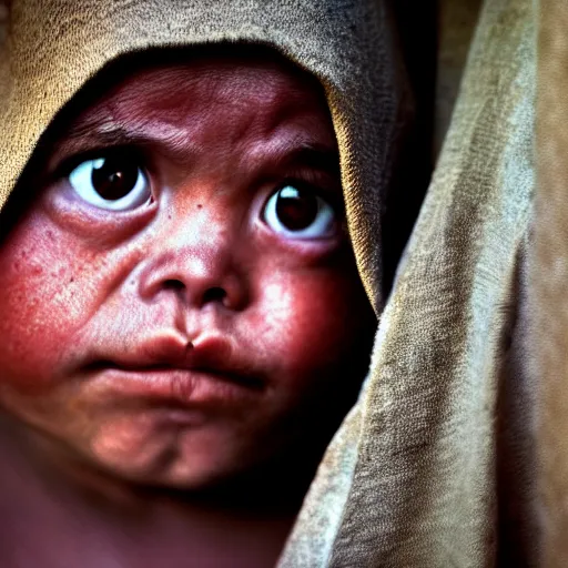 Image similar to portrait of down syndrome edp 4 4 5 by steve mccurry, sharp focus, 4 k editorial photograph, soft lighting, black background