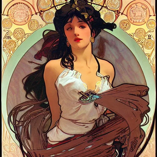 Prompt: tifa lockheart by alphonz mucha