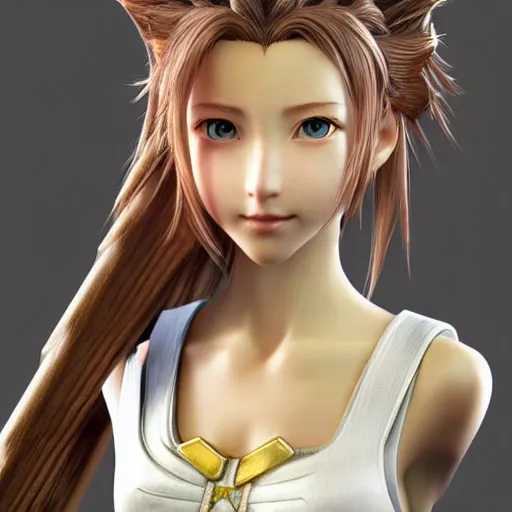 Image similar to a portrait painting of aerith from from final fantasy 7 by master artist yoshitaka amano, marble, gold, unreal engine 5