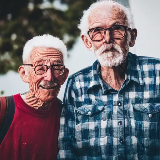 Prompt: portrait photo still of old senior retired hipsters with tattoos piercings skateboards, 8 k, 8 5 mm f 1. 8