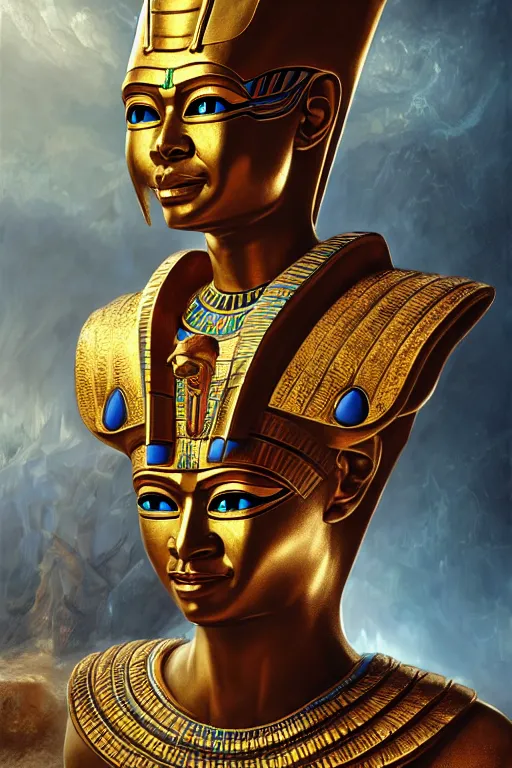 Image similar to egypt god osiris, god of the underworld, highly detailed, d & d, fantasy, highly detailed, digital painting, trending on artstation, concept art, sharp focus, illustration, global illumination, ray tracing, realistic shaded, art by artgerm and greg rutkowski and fuji choko and viktoria gavrilenko and hoang lap, sunny