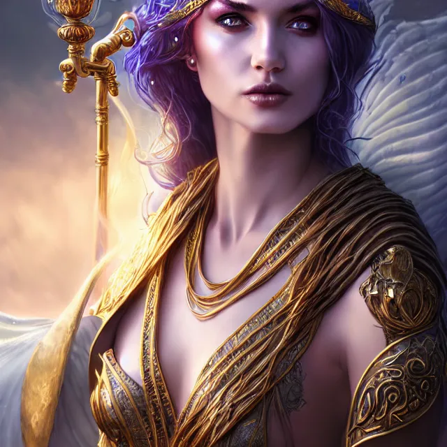 Image similar to beautiful elemental water witch with ornate robes and staff, highly detailed, 4 k, hdr, smooth, sharp focus, high resolution, award - winning photo, artgerm, photorealistic