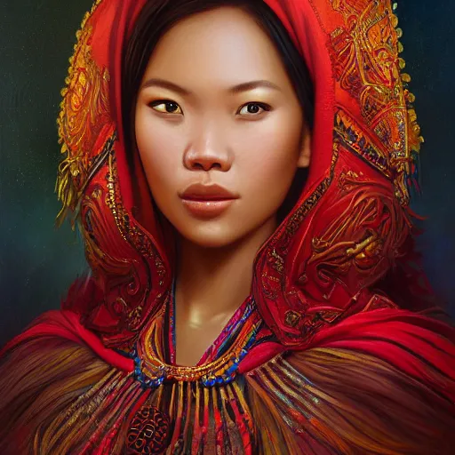 Image similar to portrait of an indonesian woman, an oil painting by ross tran and thomas kincade