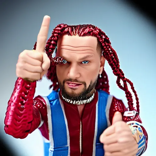 Image similar to jody highroller, miniature action figure, promotional studio photography