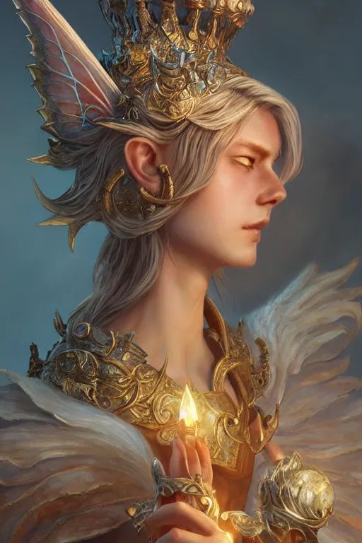 Image similar to fairy king, highly detailed, d & d, fantasy, highly detailed, digital painting, trending on artstation, concept art, sharp focus, illustration, global illumination, ray tracing, realistic shaded, art by artgerm and greg rutkowski and fuji choko and viktoria gavrilenko and hoang lap,