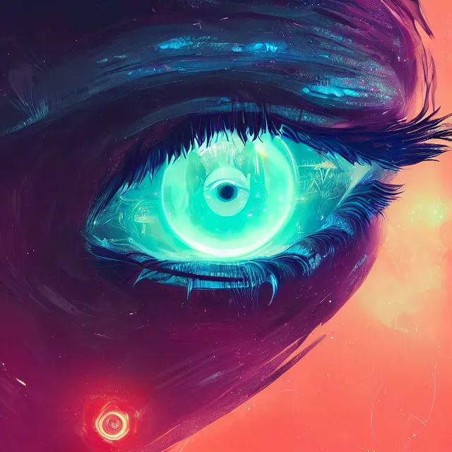 Image similar to a galactic neon eyeball, stars, artstation, digital art