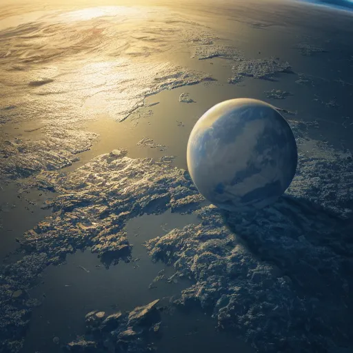 Image similar to flat earth, by greg rutkowski, by jean deville, octane render, photorealism