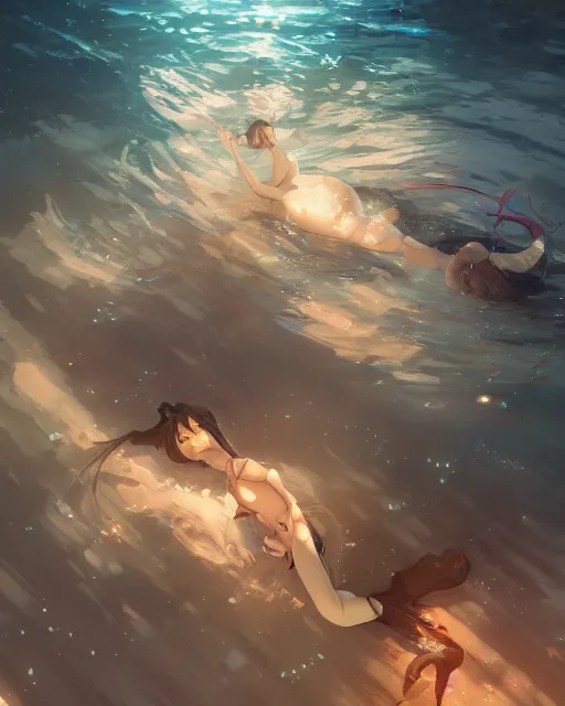 Prompt: Under Water, Full shot, Atmospheric lighting, By Makoto Shinkai, Stanley Artgerm Lau, WLOP , Rossdraws, James Jean, Andrei Riabovitchev, Marc Simonetti, krenz cushart, Sakimichan, D&D trending on ArtStation, digital art.