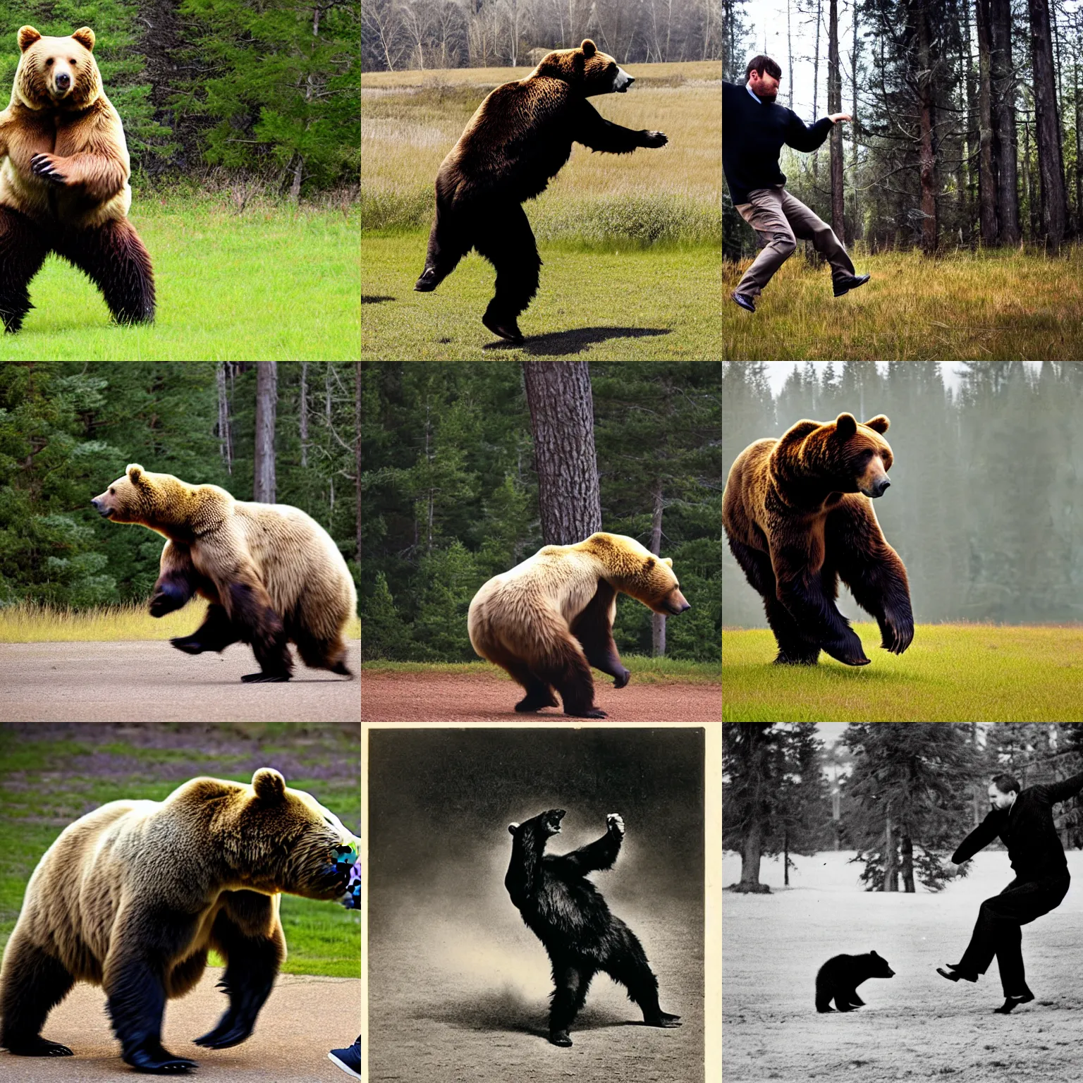 Prompt: photo, A man kicking a bear.