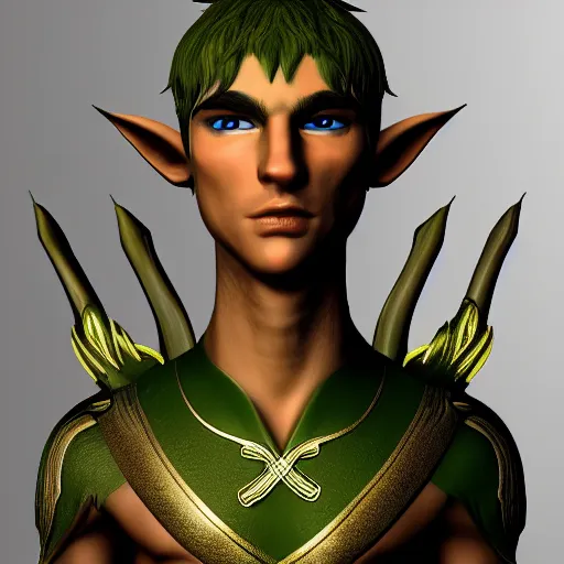 Prompt: A male elf, forwards facing, centered, realistic, beautiful, high resolution