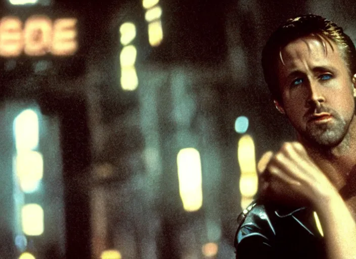 Image similar to film still of Ryan Gosling as Decker in Blade Runner 1982