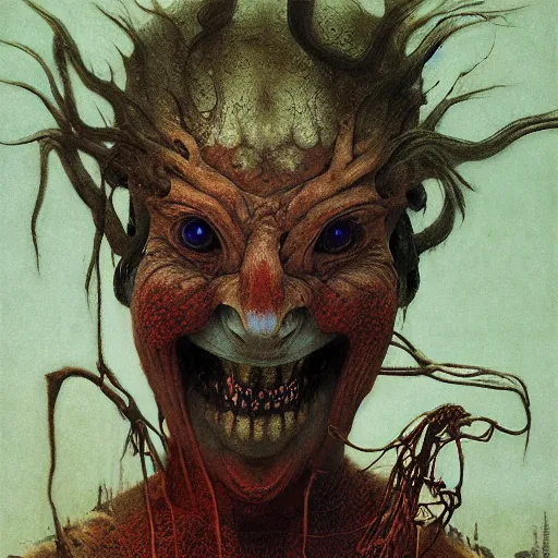 Prompt: ( ( ( ( ( by beksinski ) ) ) ) ), by zawadzki, by waterhouse, picture portrait of a modern yokai, oni, haunting, photorealism, octane render, highly detailed, 8 k,