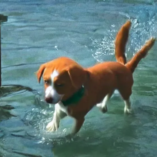 Image similar to dog emerging from the water cool cinematic movie realistic beautiful water